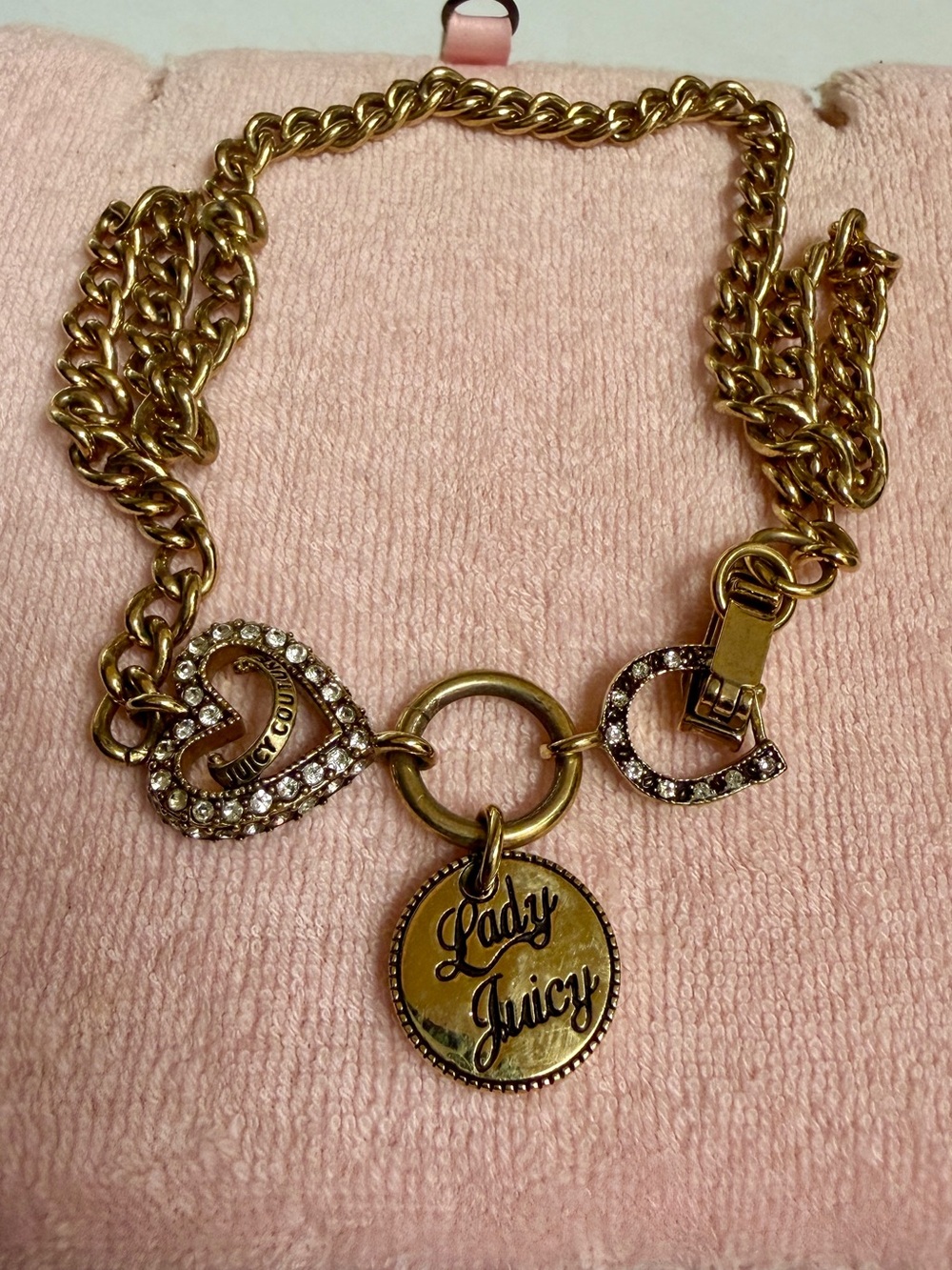 Juicy Couture Lady Juicy Necklace w/ Box Gold Rhinestone